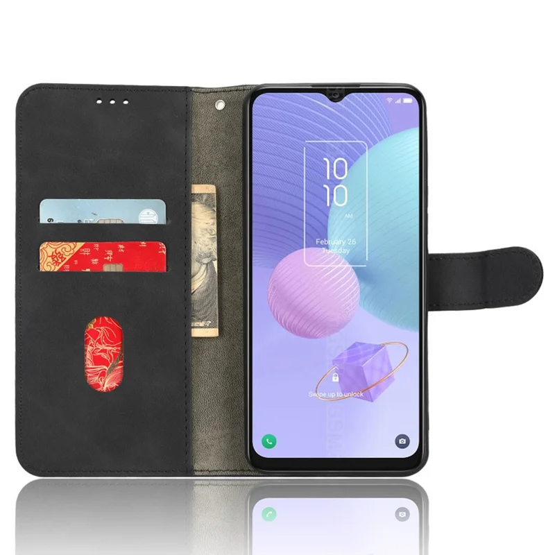 Para TCL 408 TPU+PU Leather Phone Case Stand Wallet Shockproof Phone Cover - Preto