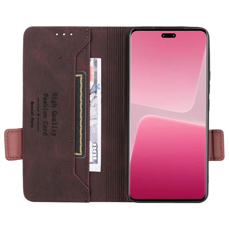Custodia in pelle PU per Xiaomi 13 Lite / Civi 2 5G, Decorazione Hardware Doppia Chiusura Magnetica Portafoglio Stand Custodia per Telefono - Caffè