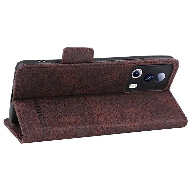 Custodia in pelle PU per Xiaomi 13 Lite / Civi 2 5G, Decorazione Hardware Doppia Chiusura Magnetica Portafoglio Stand Custodia per Telefono - Caffè