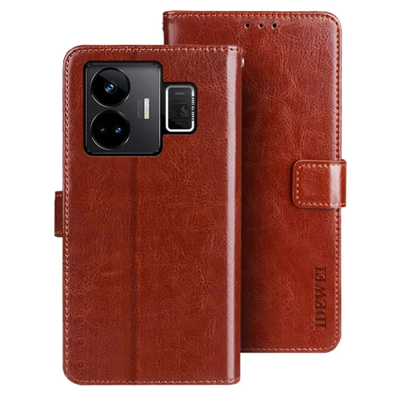 IDEWEI Für Realme GT Neo 5 5G / GT3 5G PU-Leder-Handygeldbörse Crazy-Horse-Textur-Ständer mit Magnetverschluss - Braun