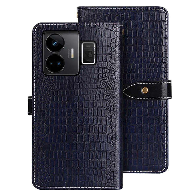 IDEWEI Pour Realme GT Neo 5 5G / GT3 5G Crocodile Texture Stand Flip Leather Phone Cover Wallet Phone Case - Bleu