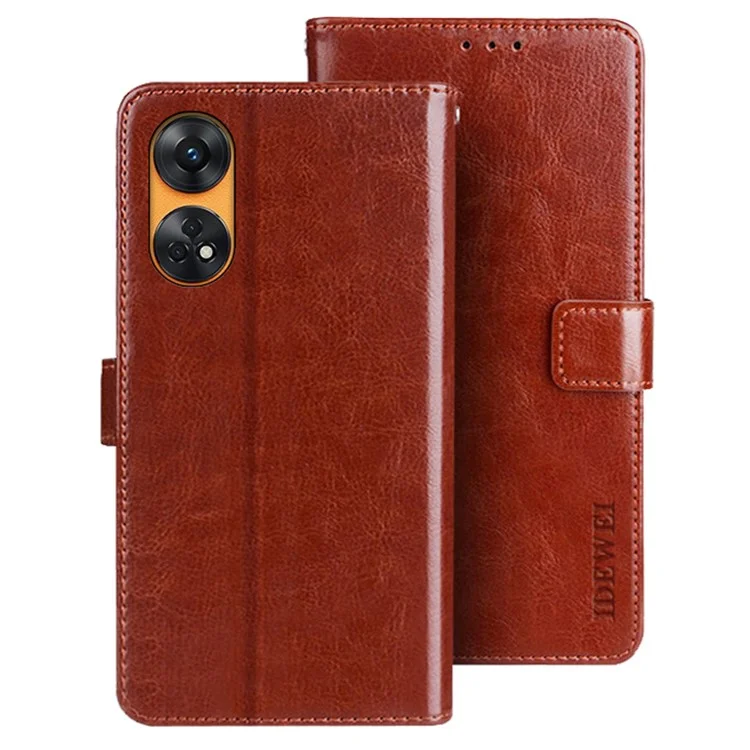 IDEWEI Para Oppo Reno8 T 4G Capa de Telefone com Couro de PU + TPU Carteira, Proteção Dupla - Castanho
