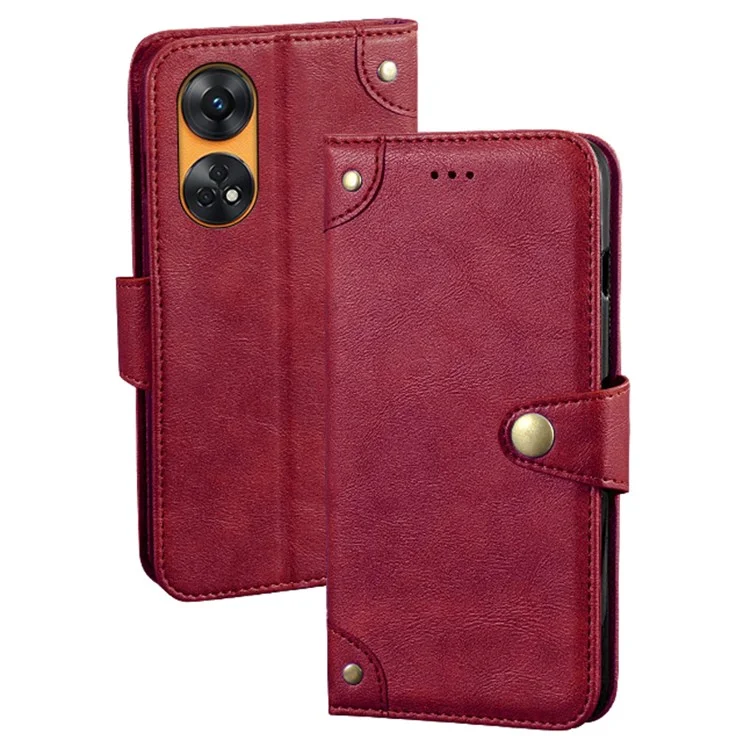 Capa de Telefone IDEWEI para Oppo Reno8 T 4G, Capa de Telefone Flip de Couro Sintético, Suporte para Smartphone - Vermelho
