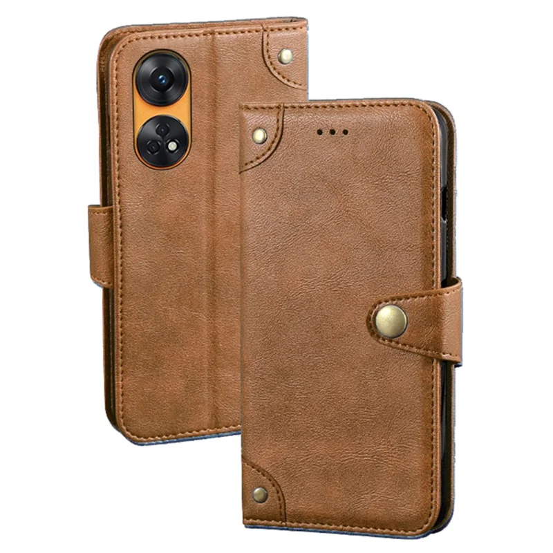 IDEWEI Phone Cover for Oppo Reno8 T 4G Phone Case Flip Leather Wallet Smartphone Stand Shell - Brown