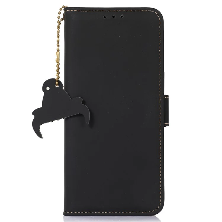 Per Google Pixel 7a RFID Blocking Phone Cover Genuine Cow Leather Case with Stand Wallet - Black