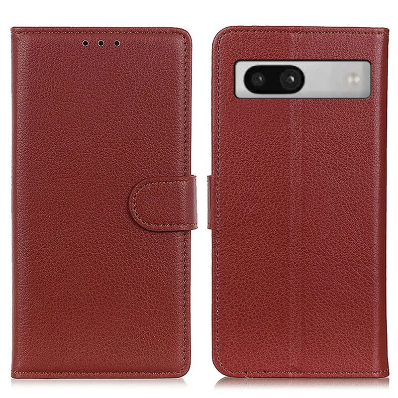 For Google Pixel 7a Litchi Texture Phone Cover Wallet PU Leather Phone Stand Case - Brown