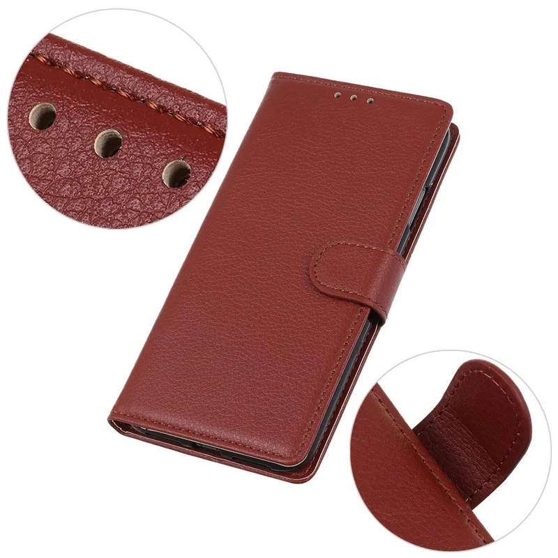 For Google Pixel 7a Litchi Texture Phone Cover Wallet PU Leather Phone Stand Case - Brown
