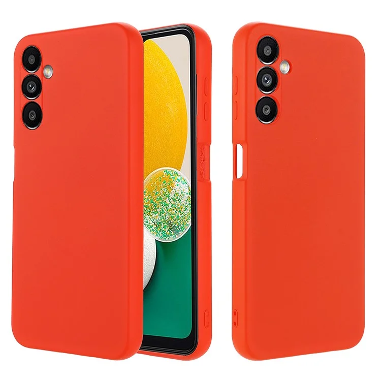 Phone Case for Samsung Galaxy A14 5G / A14 4G Soft Lining Liquid Silicone Protective Cover with Strap - Red
