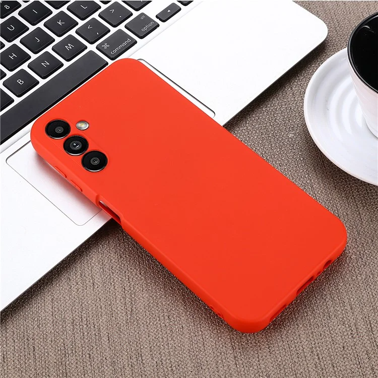 Phone Case for Samsung Galaxy A14 5G / A14 4G Soft Lining Liquid Silicone Protective Cover with Strap - Red