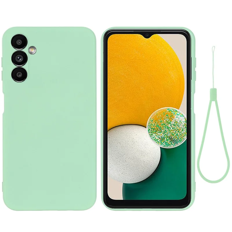 Coque pour téléphone Samsung Galaxy A14 5G / A14 4G avec doublure souple, housse de protection en silicone liquide avec dragonne - Vert
