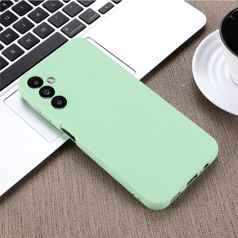 Coque pour téléphone Samsung Galaxy A14 5G / A14 4G avec doublure souple, housse de protection en silicone liquide avec dragonne - Vert