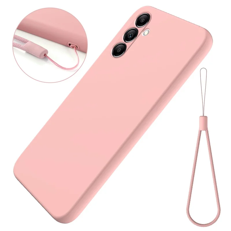 For Samsung Galaxy A14 5G / A14 4G Case Soft Lining Liquid Silicone Phone Cover with Strap - Pink