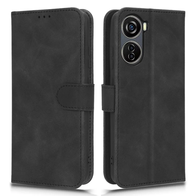 Pour ZTE Blade V40 Design Anti-Drop TPU+PU Cuir Etui de téléphone Stand Portefeuille Peau-toucher Feeling Cover - Noir