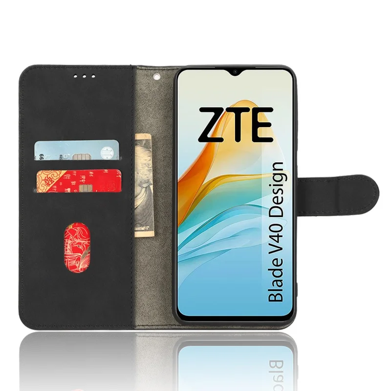 Pour ZTE Blade V40 Design Anti-Drop TPU+PU Cuir Etui de téléphone Stand Portefeuille Peau-toucher Feeling Cover - Noir