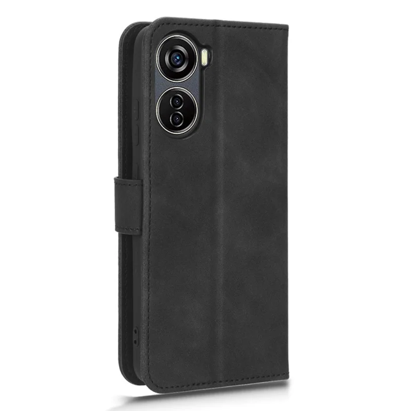 Pour ZTE Blade V40 Design Anti-Drop TPU+PU Cuir Etui de téléphone Stand Portefeuille Peau-toucher Feeling Cover - Noir