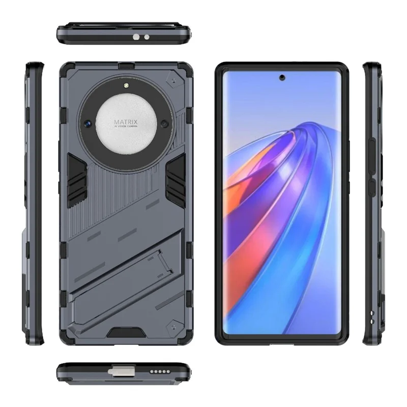 Cell Phone Case for Honor Magic5 Lite 5G / X9a 5G / X40 5G , Kickstand TPU+PC Protective Cell Phone Cover - Grey