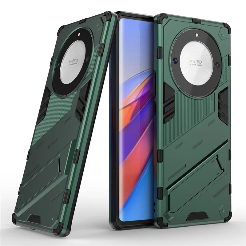 Cell Phone Case for Honor Magic5 Lite 5G / X9a 5G / X40 5G , Kickstand TPU+PC Protective Cell Phone Cover - Green
