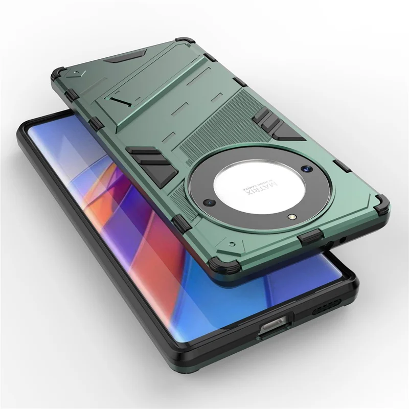 Cell Phone Case for Honor Magic5 Lite 5G / X9a 5G / X40 5G , Kickstand TPU+PC Protective Cell Phone Cover - Green