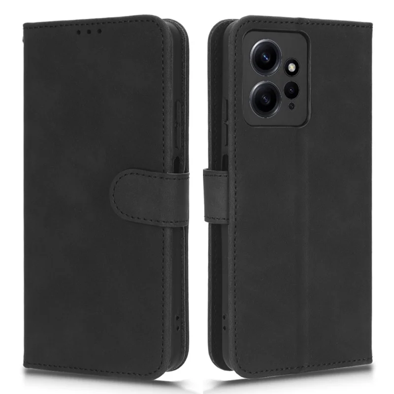 TPU+PU Leather Phone Case for Xiaomi Redmi Note 12 4G , Shockproof Stand Wallet Skin-touch Phone Cover - Black