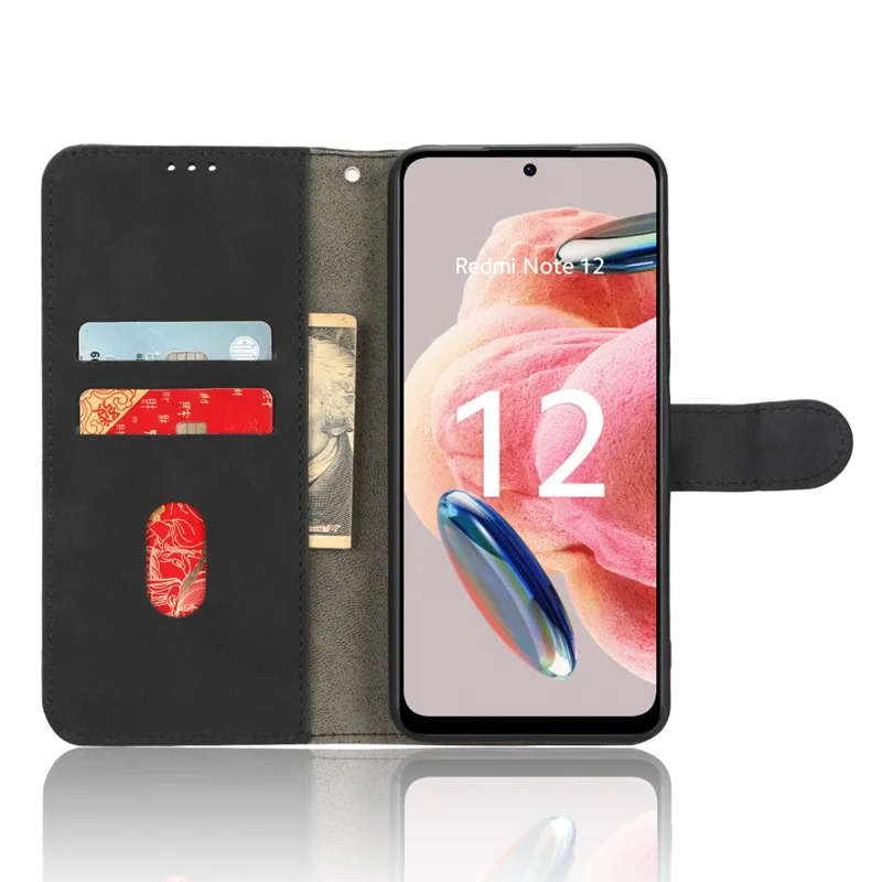 TPU+PU Leather Phone Case for Xiaomi Redmi Note 12 4G , Shockproof Stand Wallet Skin-touch Phone Cover - Black