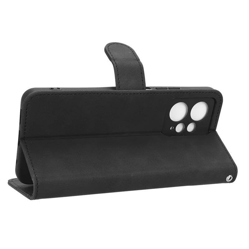 TPU+PU Leather Phone Case for Xiaomi Redmi Note 12 4G , Shockproof Stand Wallet Skin-touch Phone Cover - Black