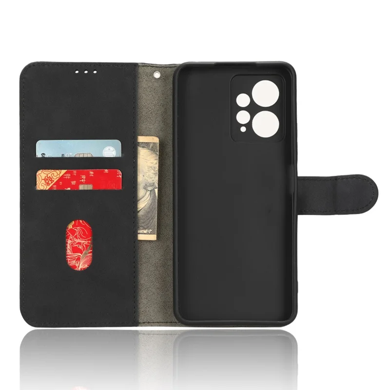 TPU+PU Leather Phone Case for Xiaomi Redmi Note 12 4G , Shockproof Stand Wallet Skin-touch Phone Cover - Black