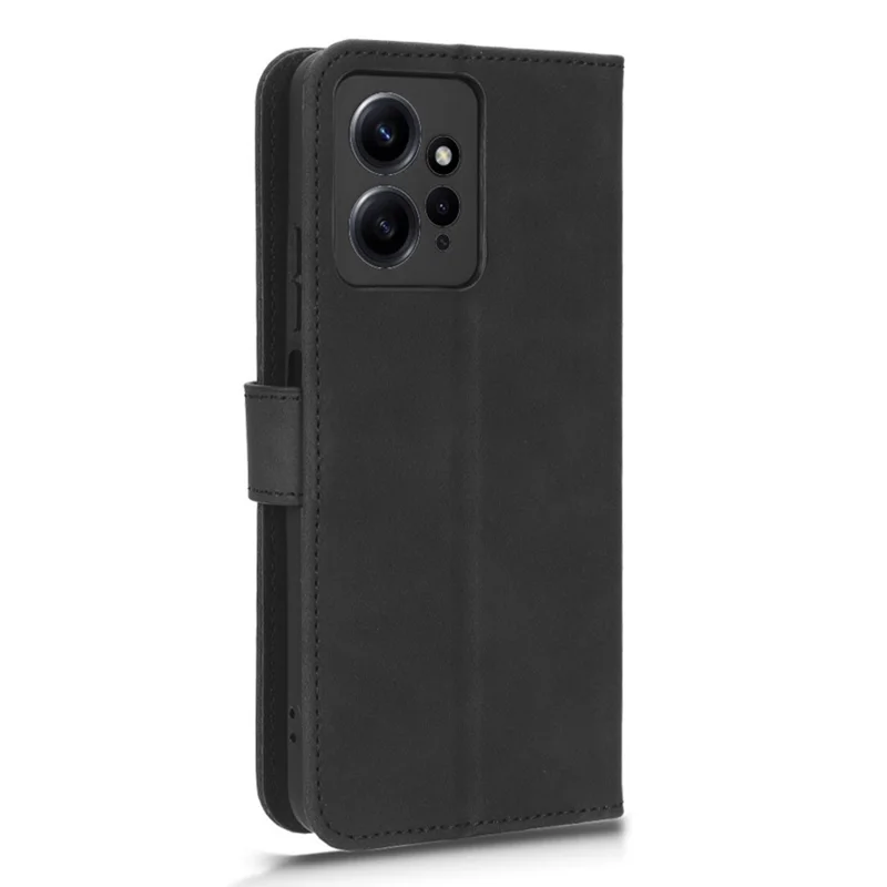 TPU+PU Leather Phone Case for Xiaomi Redmi Note 12 4G , Shockproof Stand Wallet Skin-touch Phone Cover - Black