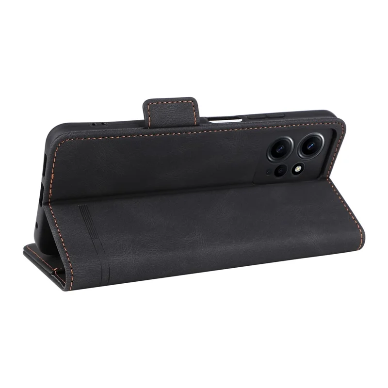 For Xiaomi Redmi Note 12 4G Hardware Decor Wallet Stand Cover Anti-scratch Magnetic PU Leather Anti-drop Case - Black