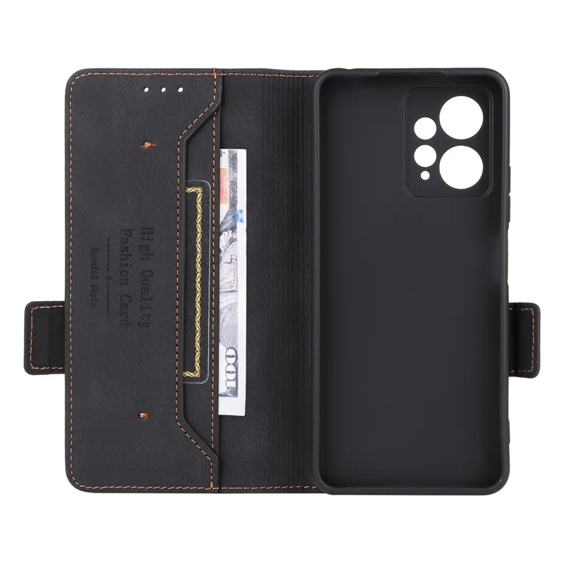 For Xiaomi Redmi Note 12 4G Hardware Decor Wallet Stand Cover Anti-scratch Magnetic PU Leather Anti-drop Case - Black