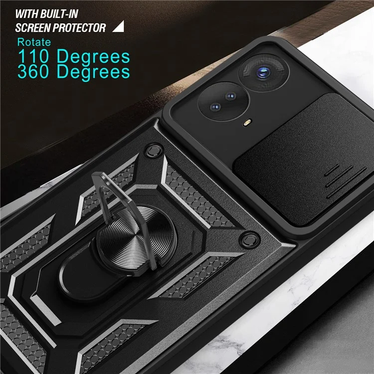 Kickstand-PC+TPU-Handyhülle für Motorola Moto G53 5G, Schiebe-Kamera-Objektivschutzgehäuse - Schwarz