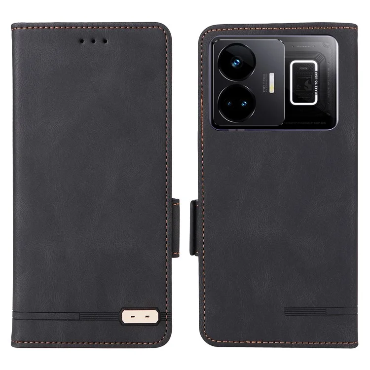 Для Realme GT Neo 5 5G / GT3 5G Магнитный чехол PU кожа против падения Аппаратный декор Бумажник Стенд Корпус - Черный