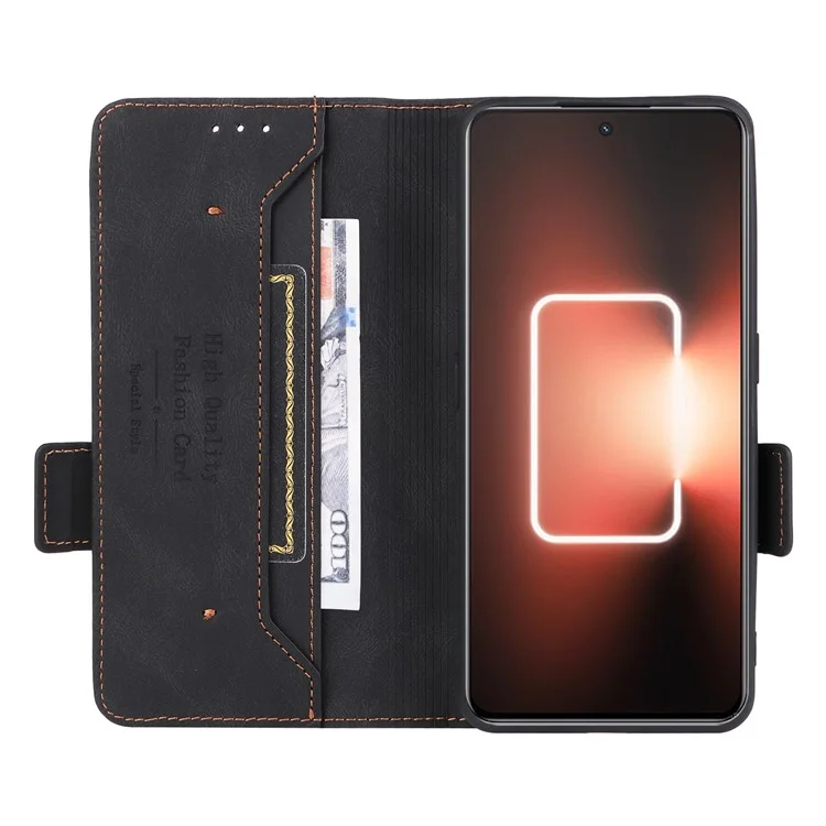 Для Realme GT Neo 5 5G / GT3 5G Магнитный чехол PU кожа против падения Аппаратный декор Бумажник Стенд Корпус - Черный