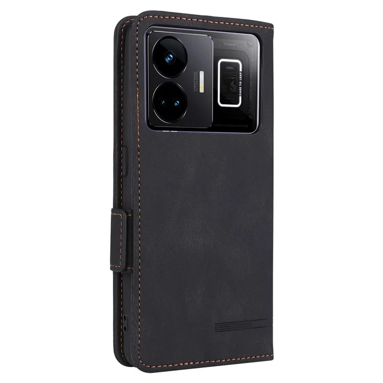 Для Realme GT Neo 5 5G / GT3 5G Магнитный чехол PU кожа против падения Аппаратный декор Бумажник Стенд Корпус - Черный