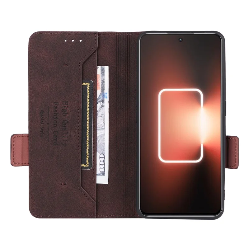 Capa Magnética de Couro PU Anti-queda com Decoração em Metal para Realme GT Neo 5 5G / GT3 5G, Capa Carteira com Suporte - Café
