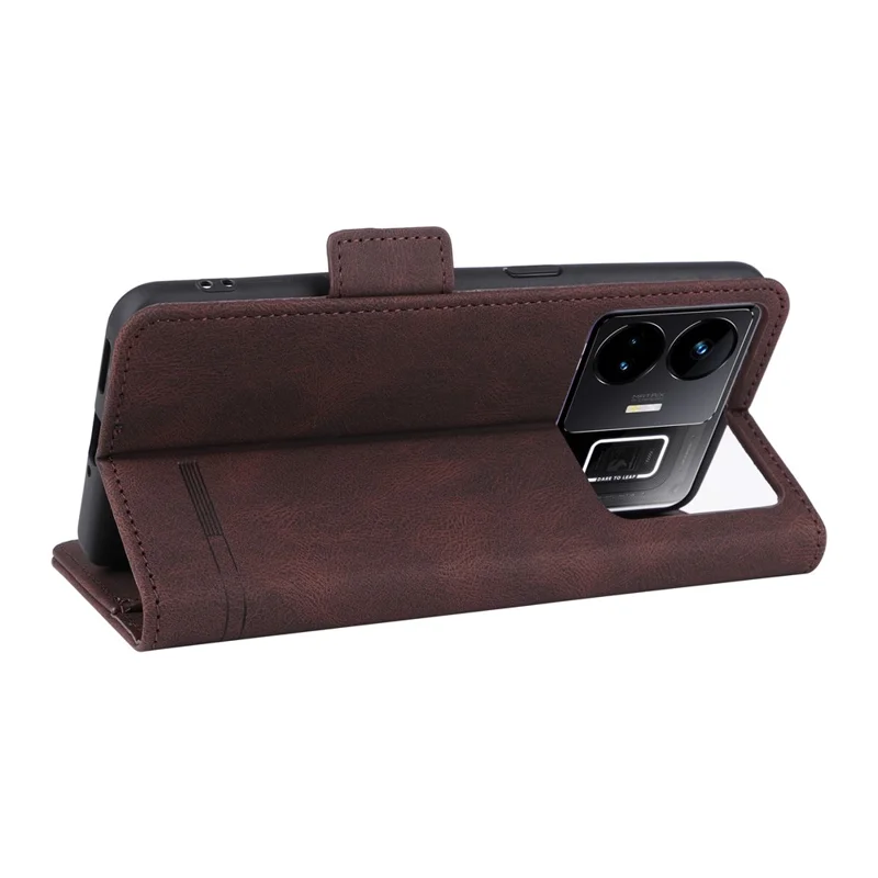 Capa Magnética de Couro PU Anti-queda com Decoração em Metal para Realme GT Neo 5 5G / GT3 5G, Capa Carteira com Suporte - Café