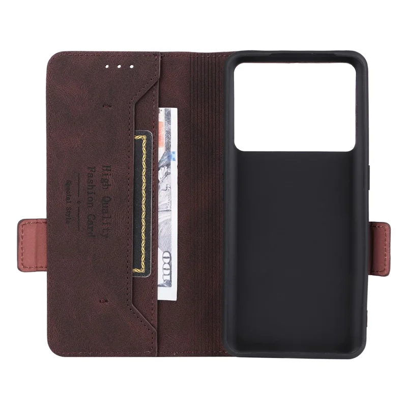 Capa Magnética de Couro PU Anti-queda com Decoração em Metal para Realme GT Neo 5 5G / GT3 5G, Capa Carteira com Suporte - Café