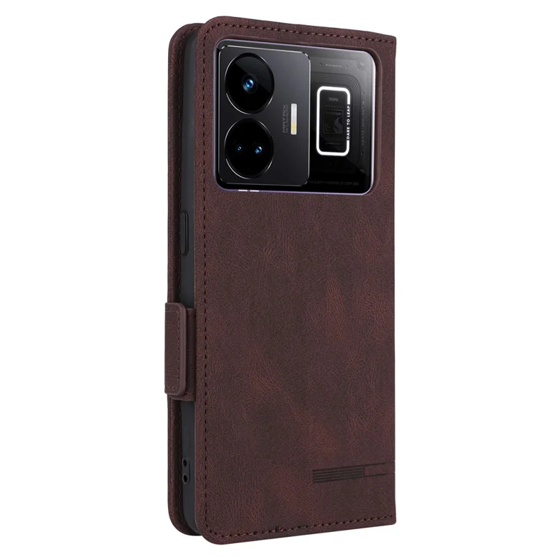 Capa Magnética de Couro PU Anti-queda com Decoração em Metal para Realme GT Neo 5 5G / GT3 5G, Capa Carteira com Suporte - Café
