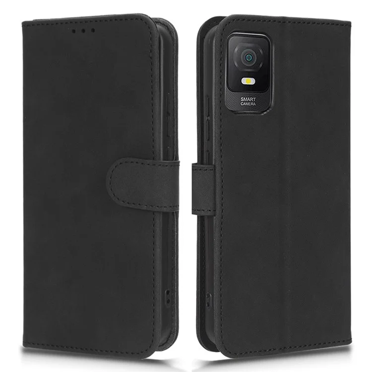 For TCL 403 Mobile Phone Case Stand Wallet Shockproof TPU+PU Leather Phone Cover - Black