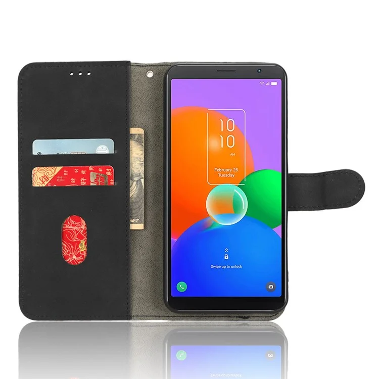 Para TCL 403 Caixa de Celular Stand Stand Wallet à Prova de Choque TPU+PU Capela Capela Tape - Preto