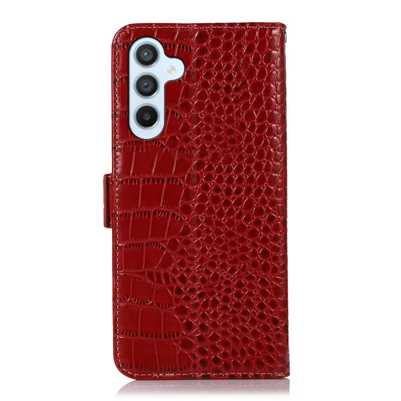 Capa de Telefone Carteira para Samsung Galaxy M14 5G RFID Bloqueio de Couro Verdadeiro de Vaca - Vermelho