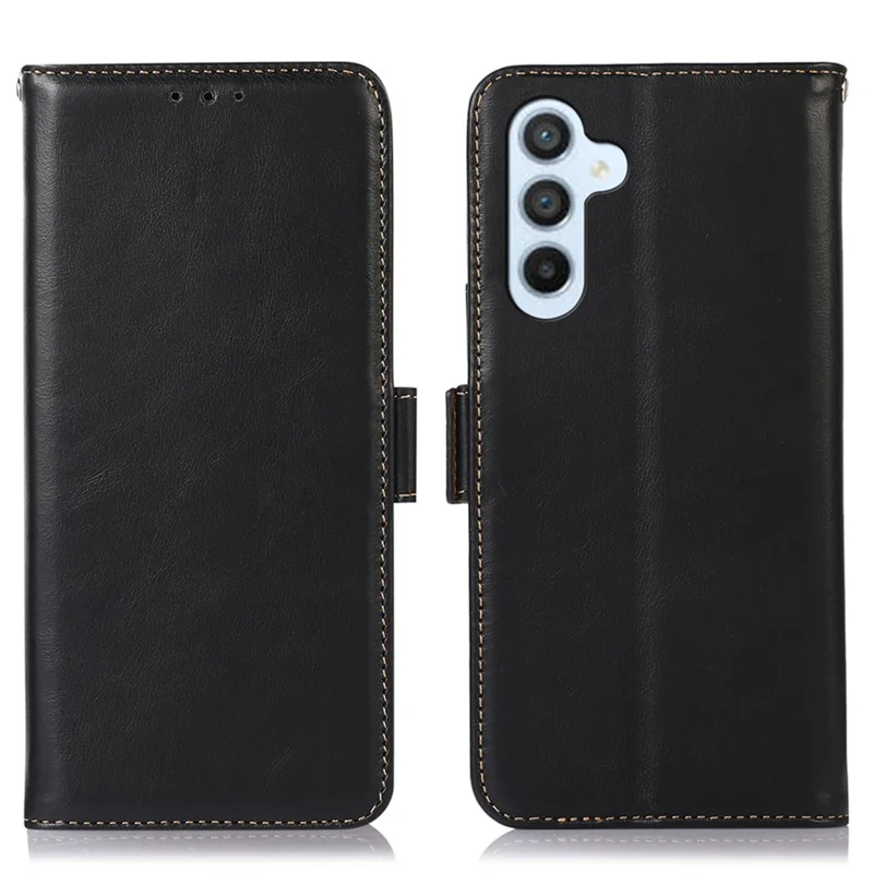 Para o Caso do Samsung Galaxy M14 5G RFID Blocking Genuine Cowhide Leather Wallet Phone Cover - Preto