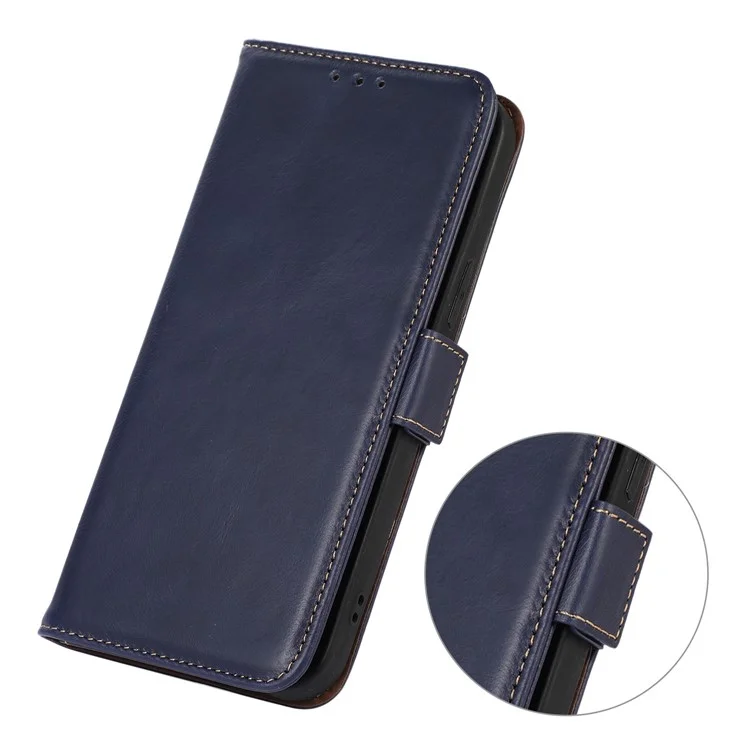 Per Samsung Galaxy M14 5G Case RFID Blocking Genuine Cowhide Leather Wallet Phone Cover - Blue