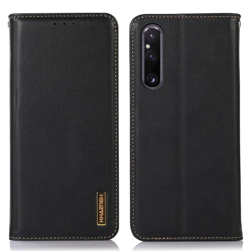 KHAZNEH per Sony Xperia 1 V RFID Blocking Wallet Phone Case Genuine Cowhide Leather Stand Cell Phone Cover - Nero