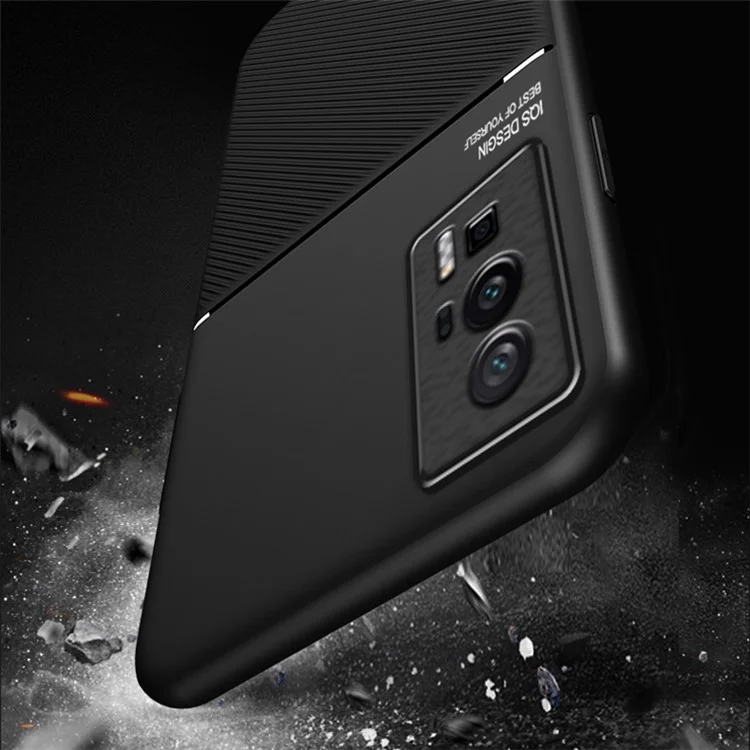 Para Xiaomi Poco F5 Pro 5G / Redmi K60 Pro 5G / K60 5G Funda de Teléfono de Piel de PU y TPU con Líneas Estampadas Antiarrastre y a Prueba de Golpes - Negro