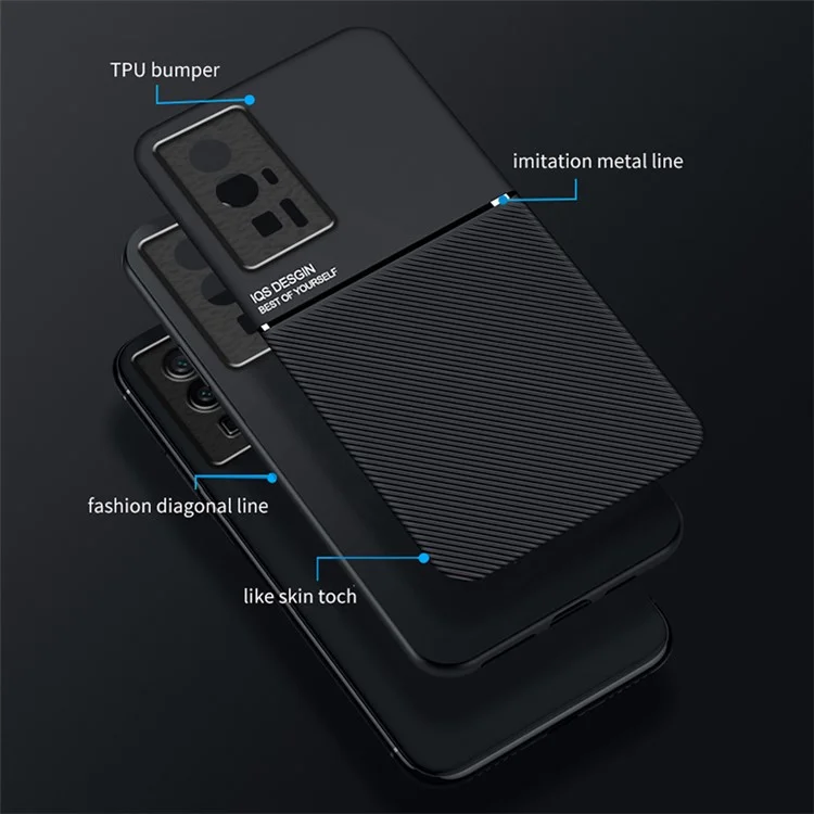 Para Xiaomi Poco F5 Pro 5G / Redmi K60 Pro 5G / K60 5G Funda de Teléfono de Piel de PU y TPU con Líneas Estampadas Antiarrastre y a Prueba de Golpes - Negro