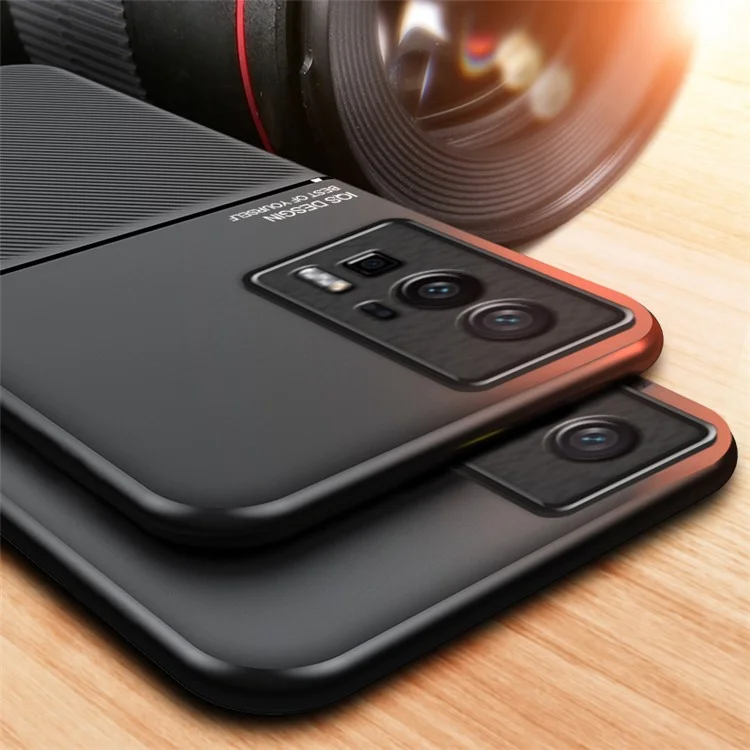 Para Xiaomi Poco F5 Pro 5G / Redmi K60 Pro 5G / K60 5G Funda de Teléfono de Piel de PU y TPU con Líneas Estampadas Antiarrastre y a Prueba de Golpes - Negro