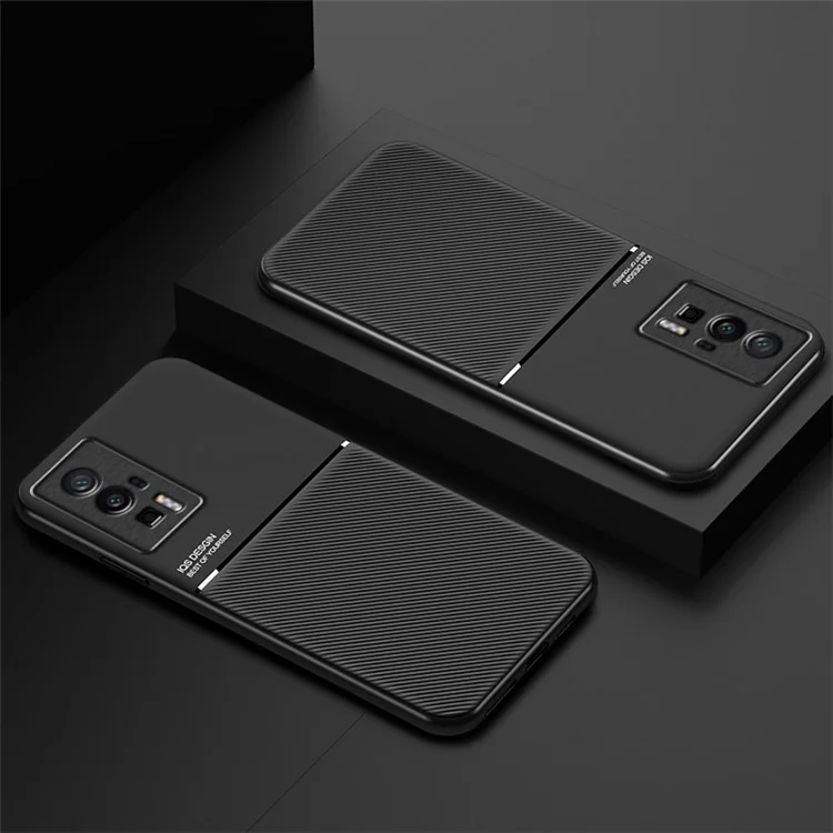 Para Xiaomi Poco F5 Pro 5G / Redmi K60 Pro 5G / K60 5G Funda de Teléfono de Piel de PU y TPU con Líneas Estampadas Antiarrastre y a Prueba de Golpes - Negro
