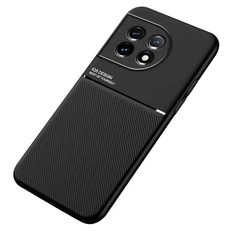 Lines Imprinted Slim Case for OnePlus 11 5G PU Leather TPU Case Anti-Scratch Phone Cover - Black