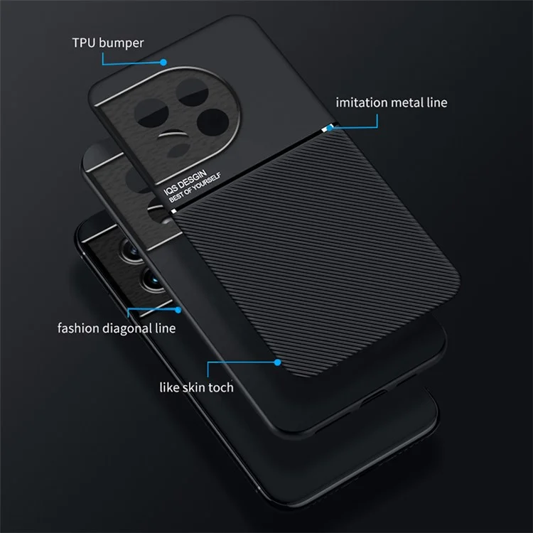 Lines Imprinted Slim Case for OnePlus 11 5G PU Leather TPU Case Anti-Scratch Phone Cover - Black