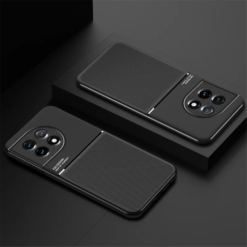 Linien geprägte Slim Case für OnePlus 11 5G PU-Leder TPU-Hülle Anti-Kratzer Handyhülle - Blau